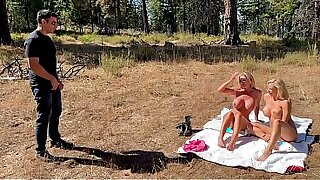 Two Big Titty Milfs Tanning Seduce A Hiker To Get A Shared Creampie