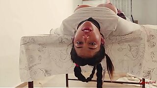 Hot Spanish PAWG gets a rough ass fucking and messy deepthroat session in bondage while not being allowed to cum